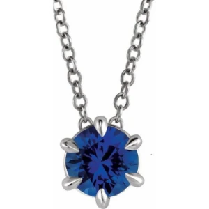 Ronilda Blue Sapphire White Gold 6 Prong Solitaire Pendant Necklace