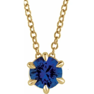Ronilda Blue Sapphire Yellow Gold 6 Prong Solitaire Pendant Necklace