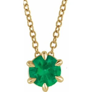 Rosannah Emerald Yellow Gold 6 Prong Solitaire Pendant Necklace