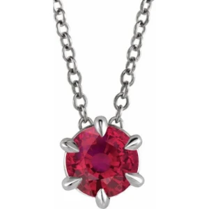 Rosarja Natural Ruby White Gold 6 Prong Solitaire Pendant Necklace