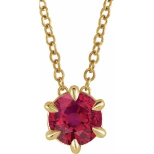 Rosarja Natural Ruby Yellow Gold 6 Prong Solitaire Pendant Necklace