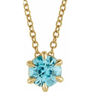 Rowana Aquamarine Yellow Gold 6 Prong Solitaire Pendant Necklace