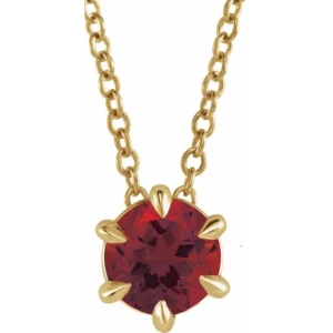 Runild Garnet Yellow Gold 6 Prong Solitaire Pendant Necklace