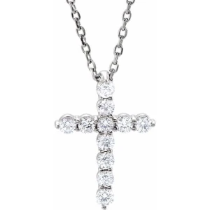 Daniella Natural Diamond Silver Prong Set Cross Pendant Necklace