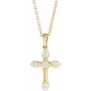 Elcy Lab Grown Diamond Yellow Gold Prong Set Cross Pendant Necklace
