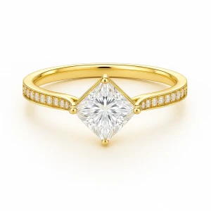 Belet Lab-Created Diamond Yellow Gold 4 Prong Side Stone Engagement Ring