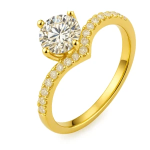 Belisma Lab-Created Diamond Yellow Gold 4 Prong Side Stone Engagement Ring
