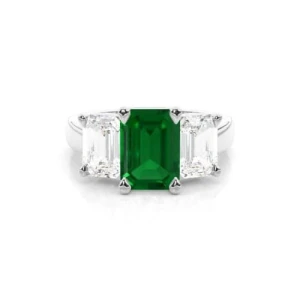 Darlena Emerald 4 Prong 3 Stone Diamond Ring