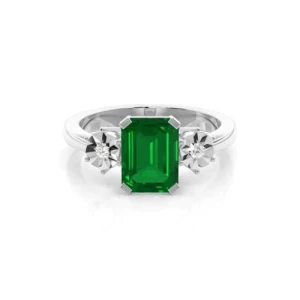 Dame Emerald 4 Prong 3 Stone Diamond Ring