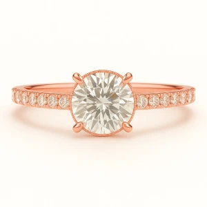 Benthe Lab-Created Diamond Rose Gold 4 Prong Side Stone Engagement Ring