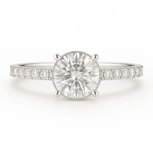 Benthe Lab-Created Diamond Round cut 4 Prong  Side Stone Engagement Ring