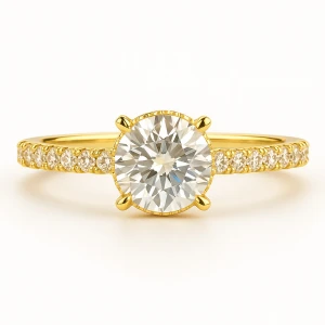Benthe Lab-Created Diamond Yellow Gold 4 Prong Side Stone Engagement Ring