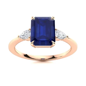 Alene Blue Sapphire Rose Gold  Diamond Ring