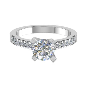 Chenoa Lab-Created Diamond Yellow Gold 4 Prong Side Stone Engagement Ring