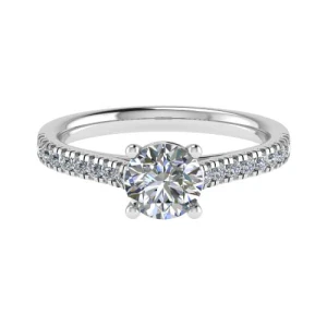  Czarina Lab-Created Diamond Yellow Gold 4 Prong Side Stone Engagement Ring
