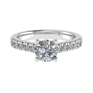 Cathwulf Lab-Created Diamond Round cut 4 Prong  Side Stone Engagement Ring