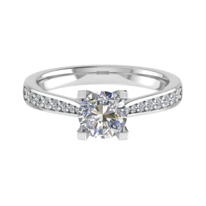 Cenedra Lab-Created Diamond Yellow Gold 4 Prong Side Stone Engagement Ring