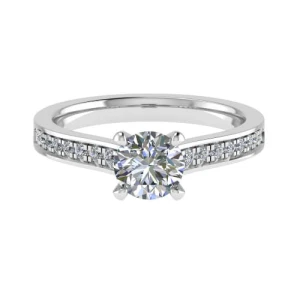 Collete Lab-Created Diamond Yellow Gold 4 Prong Side Stone Engagement Ring