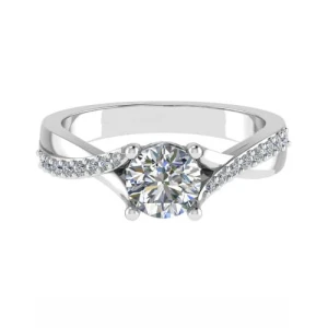  Caren Lab-Created Diamond Yellow Gold 4 Prong Side Stone Engagement Ring