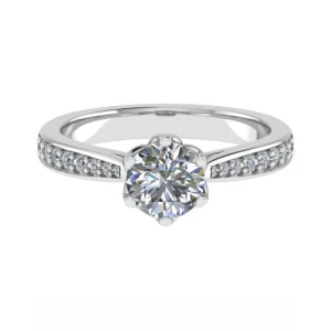 Cerissa Lab-Created Diamond Yellow Gold 6 Prong Side Stone Engagement Ring