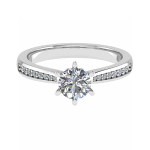 Cindi Lab-Created Diamond Yellow Gold 6 Prong Side Stone Engagement Ring