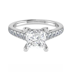 Celie Lab-Created Diamond White Gold 4 Prong Side Stone Engagement Ring