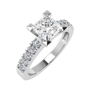  Chelsi Lab-Created Diamond Yellow Gold 4 Prong Side Stone Engagement Ring