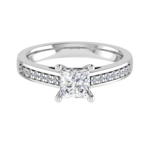 Codier Lab-Created Diamond Platinum 4 Prong Side Stone Engagement Ring