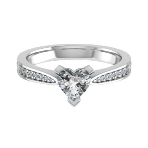Jacqueline Natural Diamond Yellow Gold 3 Prong Side Stone Engagement Ring