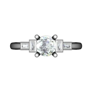 Charitina Natural Diamond Yellow Gold 4 Prong Side Stone Engagement Ring