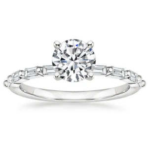 Bessa Lab-Created Diamond Yellow Gold 4 Prong Set Side Stone Engagement Ring