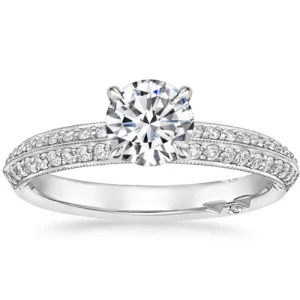 Beohha Lab-Created Diamond Yellow Gold 4 Prong Side Stone Engagement Ring