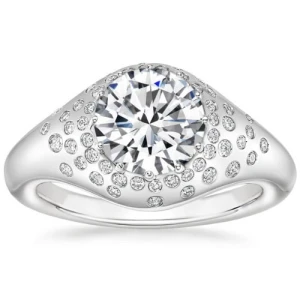  Claira Natural Diamond Yellow Gold Bezel Set Side Stone Engagement Ring