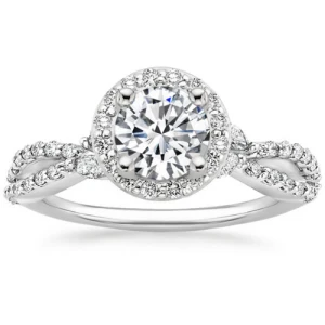 Aetti Natural Diamond 4 Prong Set Halo Engagement Ring