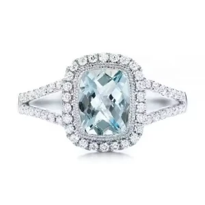  Beni Aquamarine White Gold Halo Engagement Diamond Ring