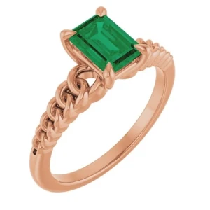 Dalenna Emerald Rose Gold 4 Prong  Diamond Ring