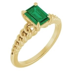 Dalenna Emerald Yellow Gold 4 Prong  Diamond Ring