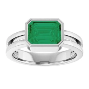Danice Emerald Round cut Bezel  Diamond Ring