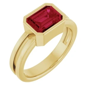Denine Natural Ruby Yellow Gold Bezel  Diamond Ring