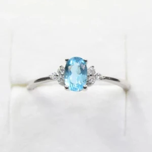  Baisley Aquamarine White Gold 4 Prong Side Stone Diamond Ring