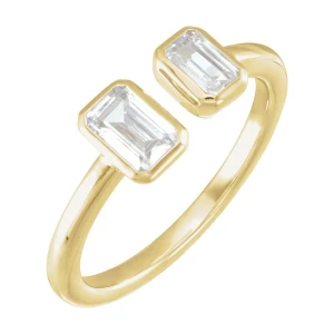 Creeda Lab Grown Yellow Gold Bezel Two Stone Diamond Ring