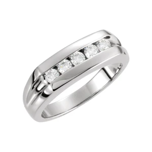 Defena Lab-Created White Gold Bezel 5 Stone Diamond Ring