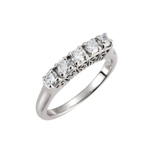 Deire Lab-Created White Gold 4 Prong 5 Stone Diamond Ring