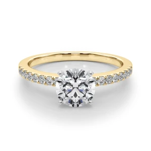 Creeda Round Cut Lab-Created Diamond Yellow Gold 4 Prong Side Stone Engagement Ring