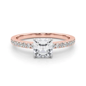 Creeda Asscher Cut Lab-Created Diamond Rose Gold 4 Prong Side Stone Engagement Ring