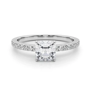 Creeda Lab-Created Diamond Asscher cut 4 Prong  Side Stone Engagement Ring