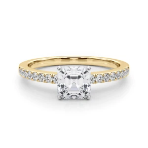 Creeda Asscher Cut Lab-Created Diamond Yellow Gold 4 Prong Side Stone Engagement Ring