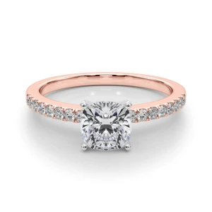 Creeda Cushion Cut Lab-Created Diamond Rose Gold 4 Prong Side Stone Engagement Ring
