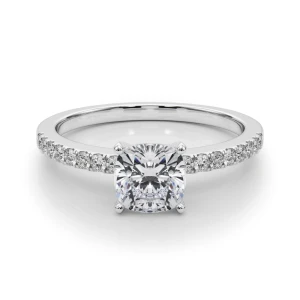 Creeda Lab-Created Diamond Cushion cut 4 Prong  Side Stone Engagement Ring