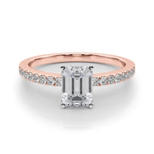 Creeda Emerald Cut Lab-Created Diamond Rose Gold 4 Prong Side Stone Engagement Ring
